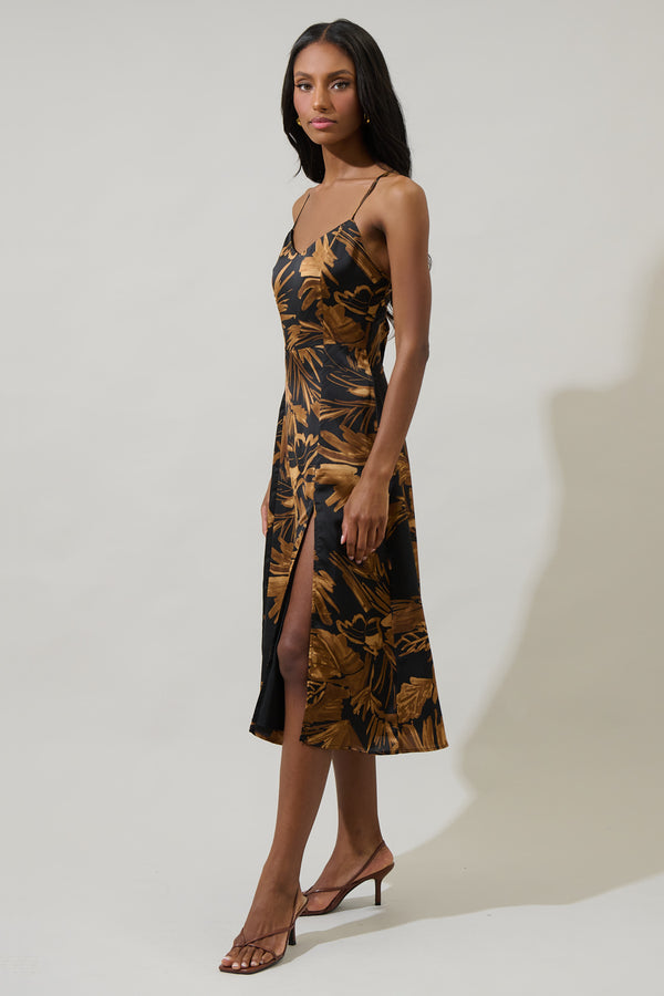 Sugarlips Palm Tropics Midnight Parting Ways Satin Midi Dress