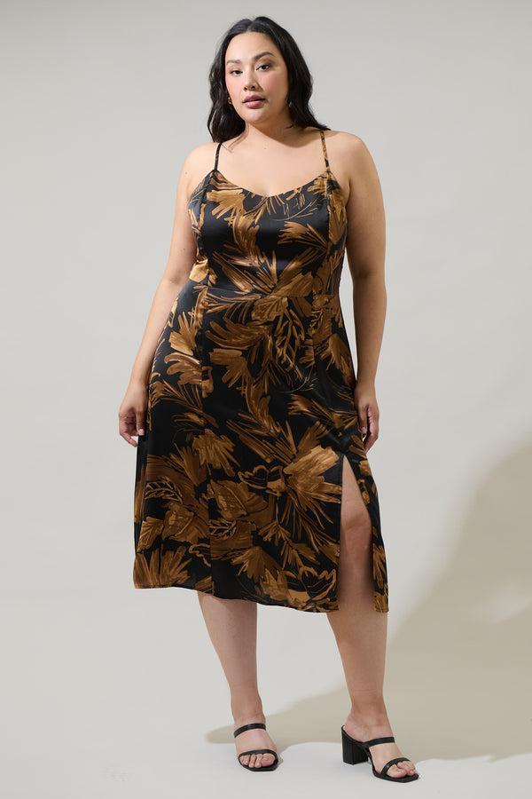 sugarlips Palm Tropics Midnight Parting Ways Satin Midi Dress Curve