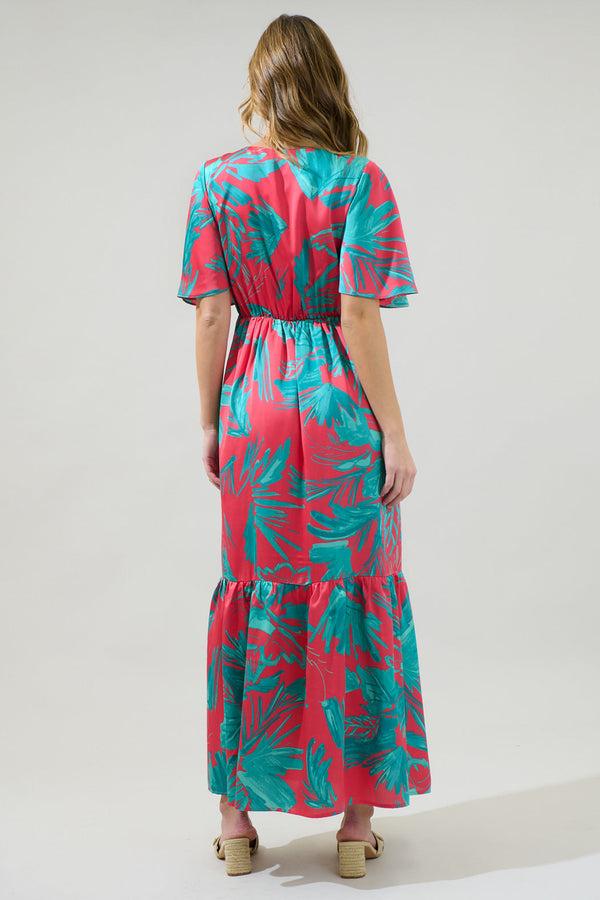 Sugarlips Palm Tropics Pismo Button Down Flutter Maxi Dress