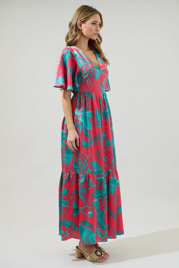 Sugarlips Palm Tropics Pismo Button Down Flutter Maxi Dress
