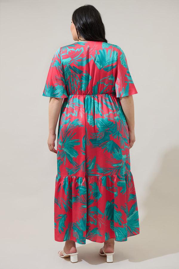 Sugarlips Palm Tropics Pismo Button Down Flutter Maxi Dress Curve