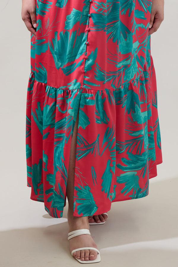 Sugarlips Palm Tropics Pismo Button Down Flutter Maxi Dress Curve