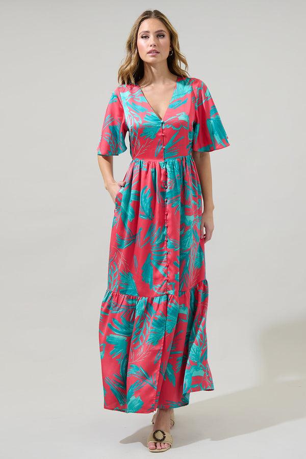 sugarlips Palm Tropics Pismo Button Down Flutter Maxi Dress