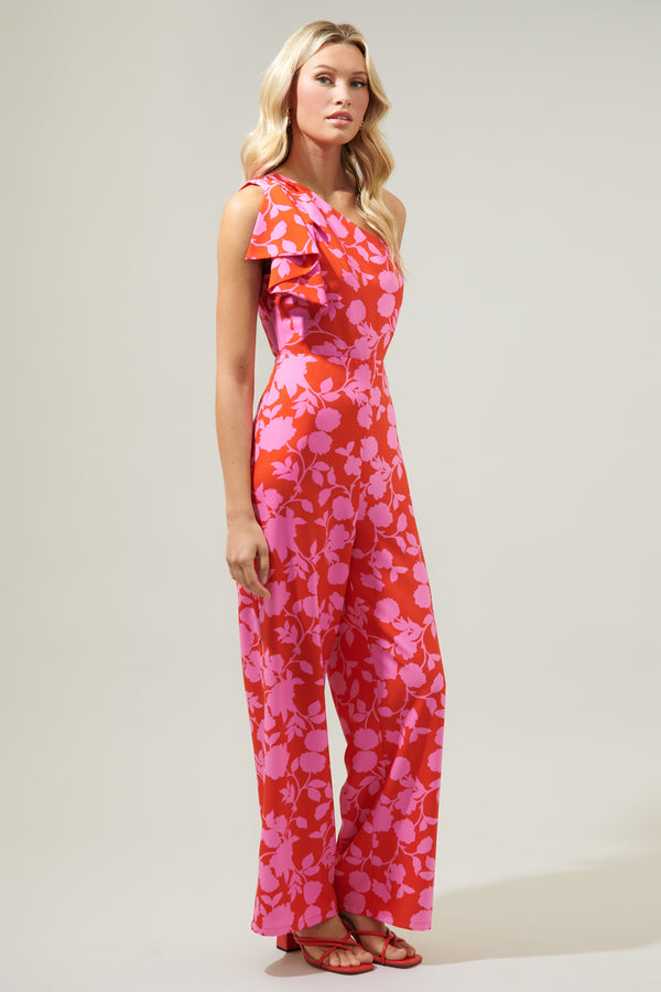 Sugarlips Palmas Cherry Villa One Shoulder Jumpsuit