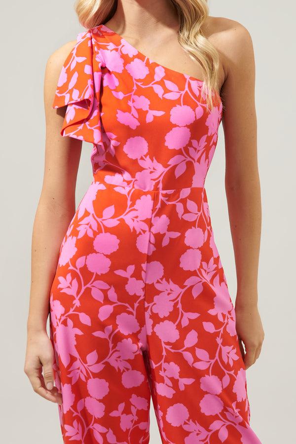 Sugarlips Palmas Cherry Villa One Shoulder Jumpsuit