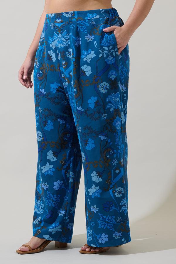 Sugarlips Palmate Floral Pluma Wide Leg Pants Curve