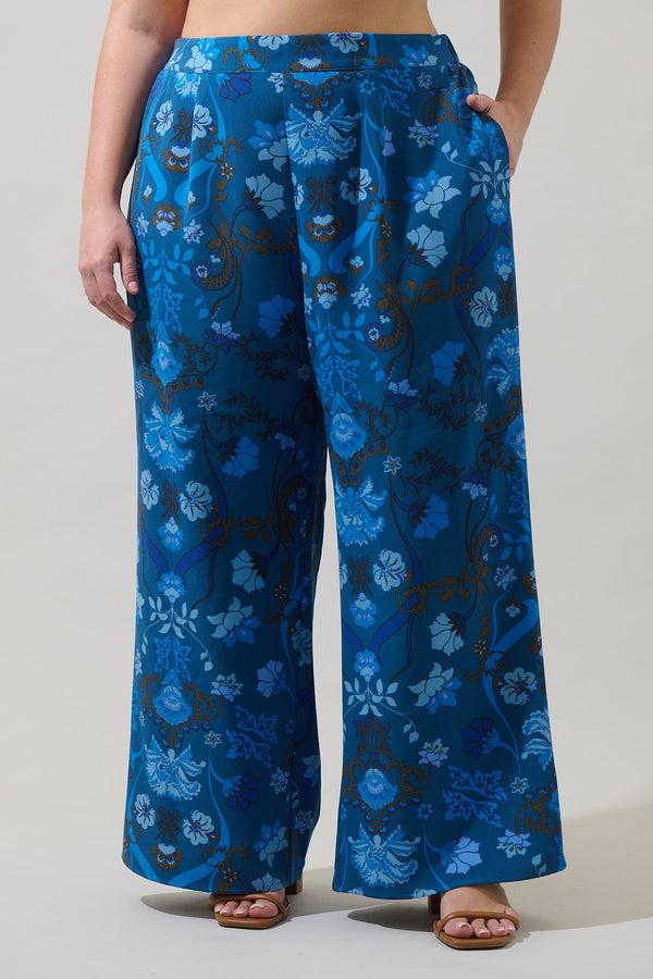 sugarlips Palmate Floral Pluma Wide Leg Pants Curve