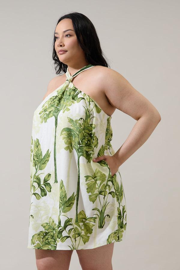 Sugarlips Palmet Tropical Amory Halter Mini Dress Curve
