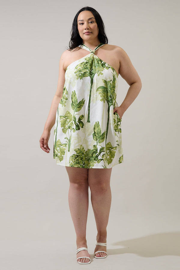 Sugarlips Palmet Tropical Amory Halter Mini Dress Curve