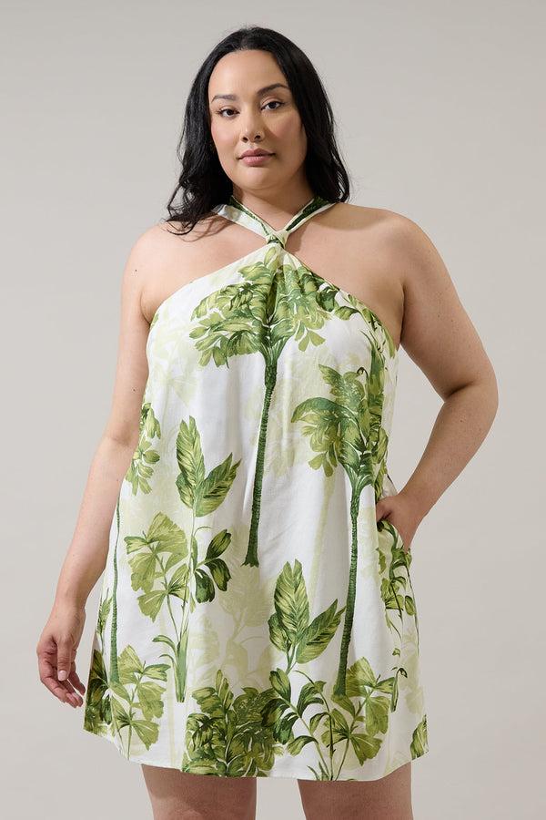 sugarlips Palmet Tropical Amory Halter Mini Dress Curve