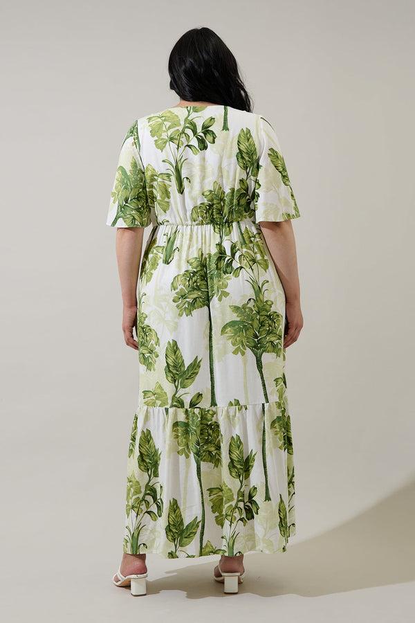 Sugarlips Palmet Tropical Evianna Flutter Maxi Dress Curve