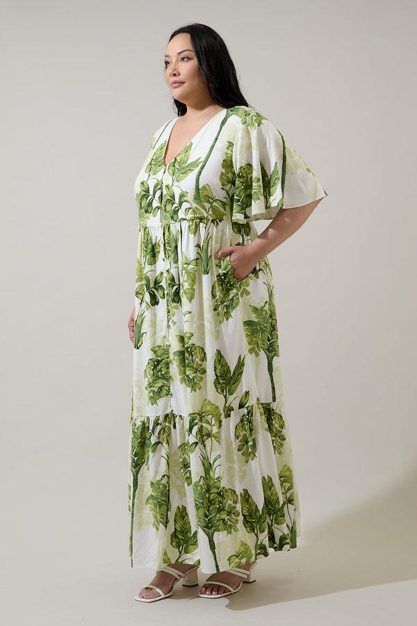 Sugarlips Palmet Tropical Evianna Flutter Maxi Dress Curve