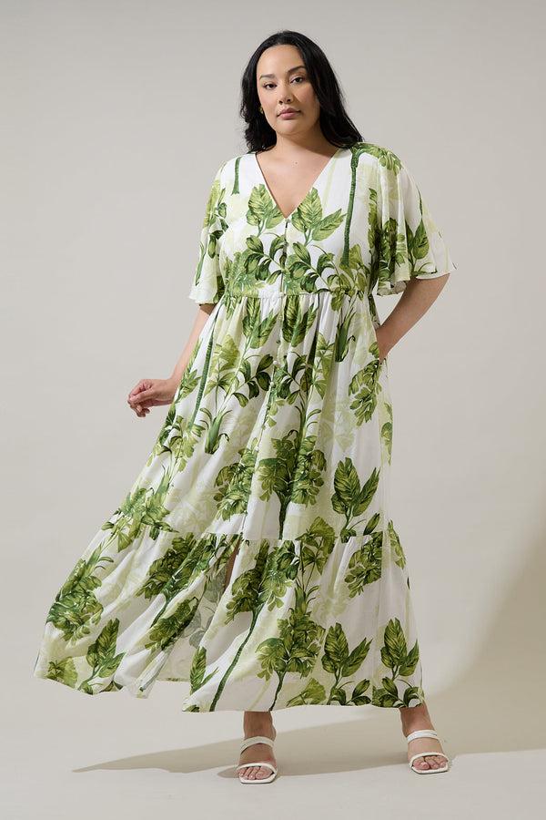 sugarlips Palmet Tropical Evianna Flutter Maxi Dress Curve