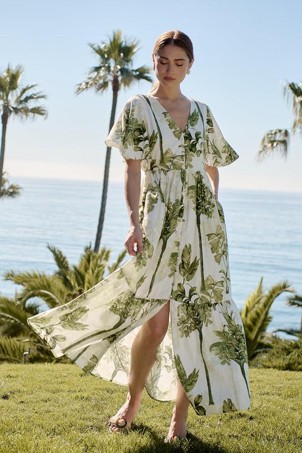 sugarlips Palmet Tropical Evianna Flutter Maxi Dress