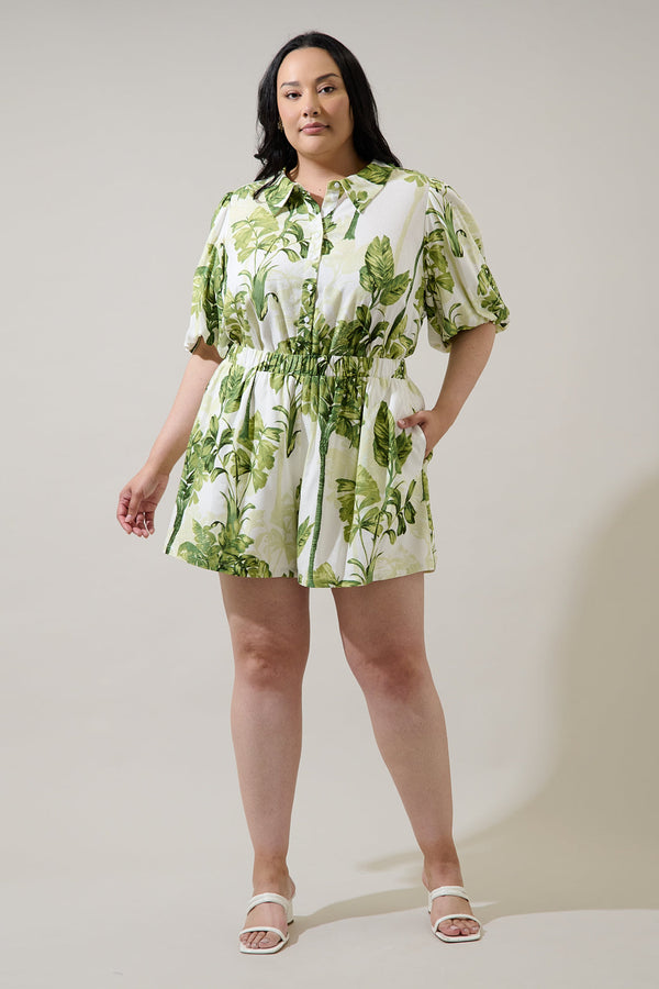 Sugarlips Palmet Tropical Jacine Collared Shirt Curve
