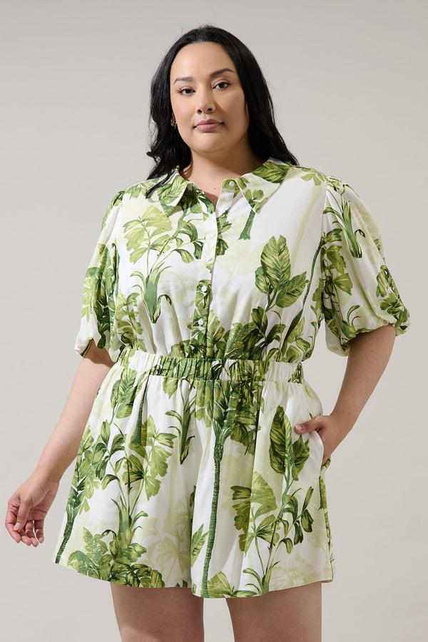 sugarlips Palmet Tropical Jacine Collared Shirt Curve