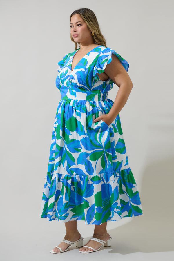 Sugarlips Pansie Floral Alara Ruffle Midi Dress Curve