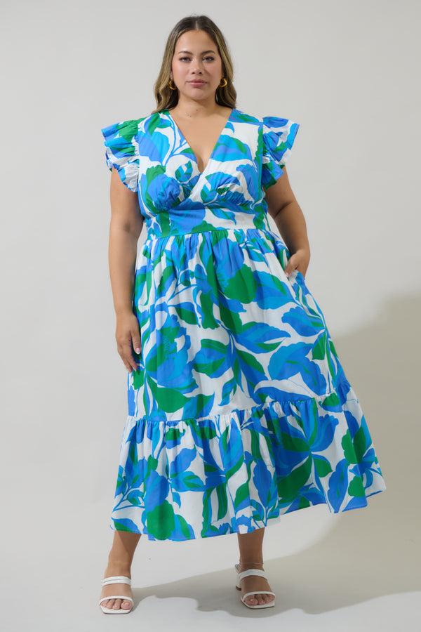 sugarlips Pansie Floral Alara Ruffle Midi Dress Curve