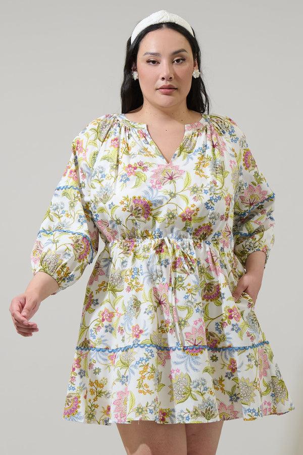 sugarlips Pany Floral Dabria Split Neck Mini Dress Curve