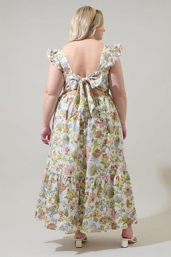 Sugarlips Pany Floral Mawar Ruffle Maxi Dress Curve