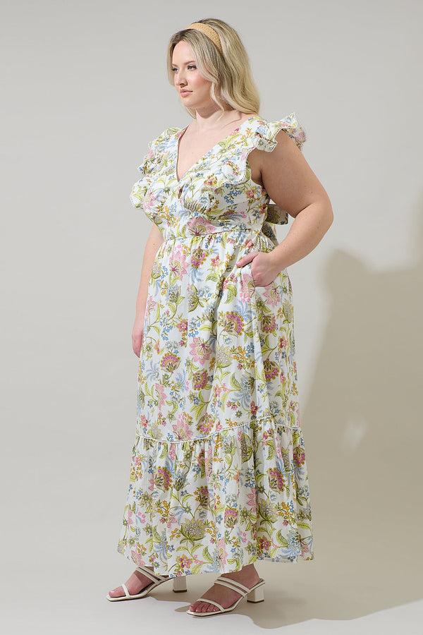 Sugarlips Pany Floral Mawar Ruffle Maxi Dress Curve