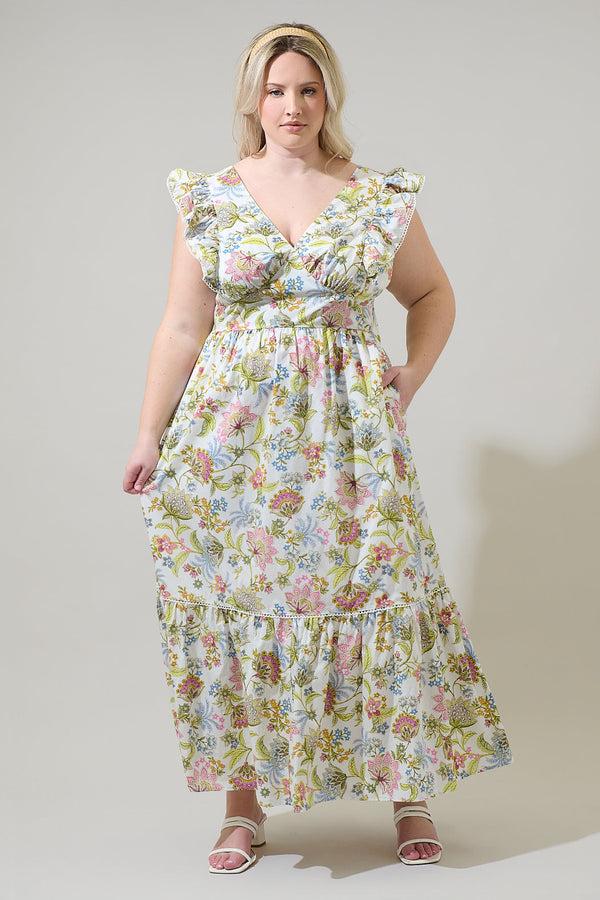 sugarlips Pany Floral Mawar Ruffle Maxi Dress Curve
