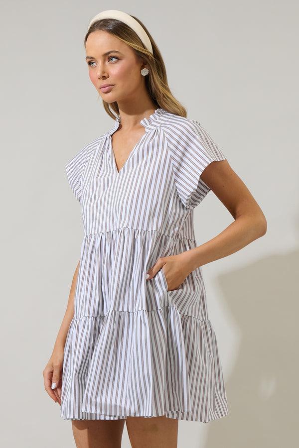 Sugarlips Parson Stripe Janelly Poplin Tiered Mini Dress