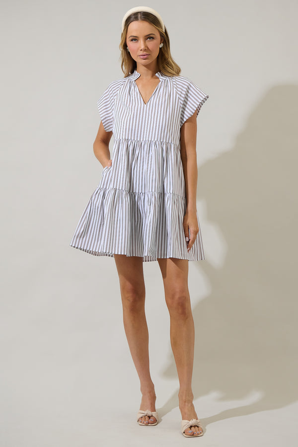 Sugarlips Parson Stripe Janelly Poplin Tiered Mini Dress