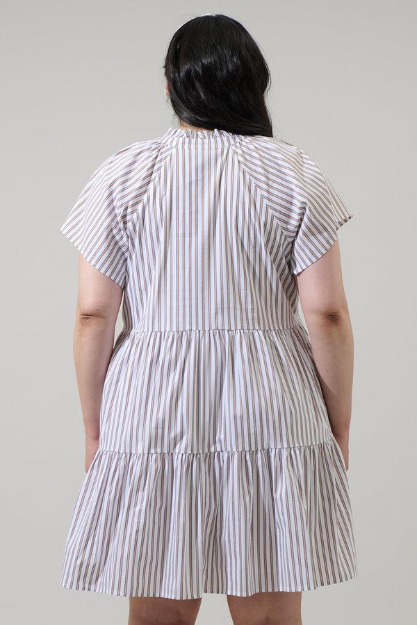Sugarlips Parson Stripe Janelly Poplin Tiered Mini Dress Curve