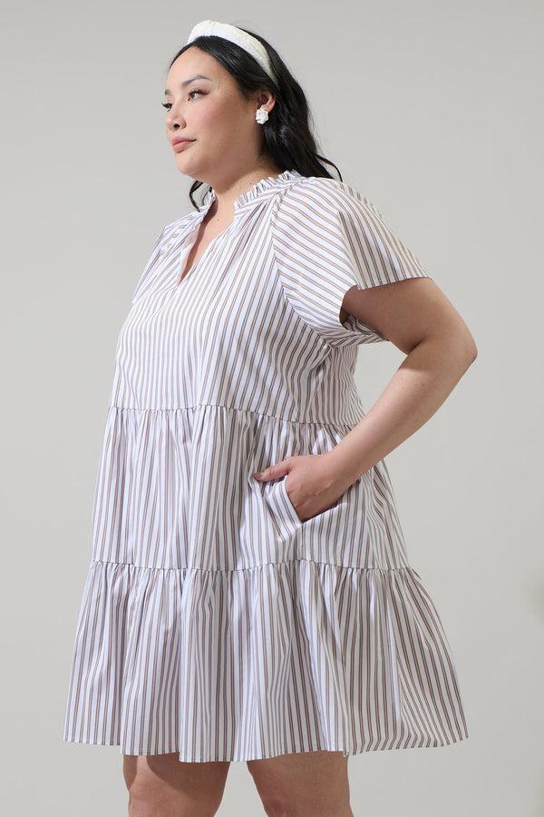 Sugarlips Parson Stripe Janelly Poplin Tiered Mini Dress Curve