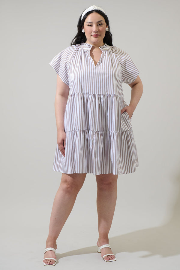 Sugarlips Parson Stripe Janelly Poplin Tiered Mini Dress Curve