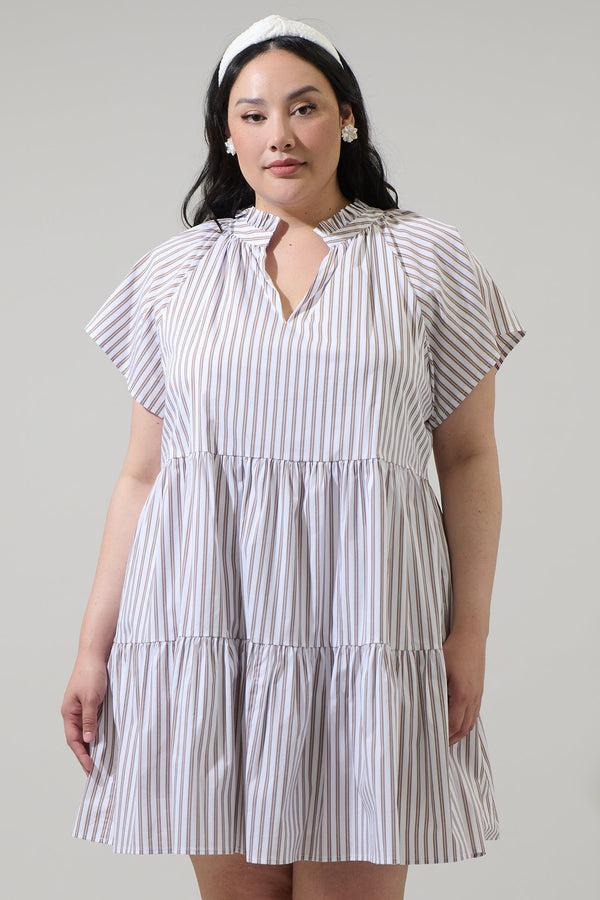 sugarlips Parson Stripe Janelly Poplin Tiered Mini Dress Curve