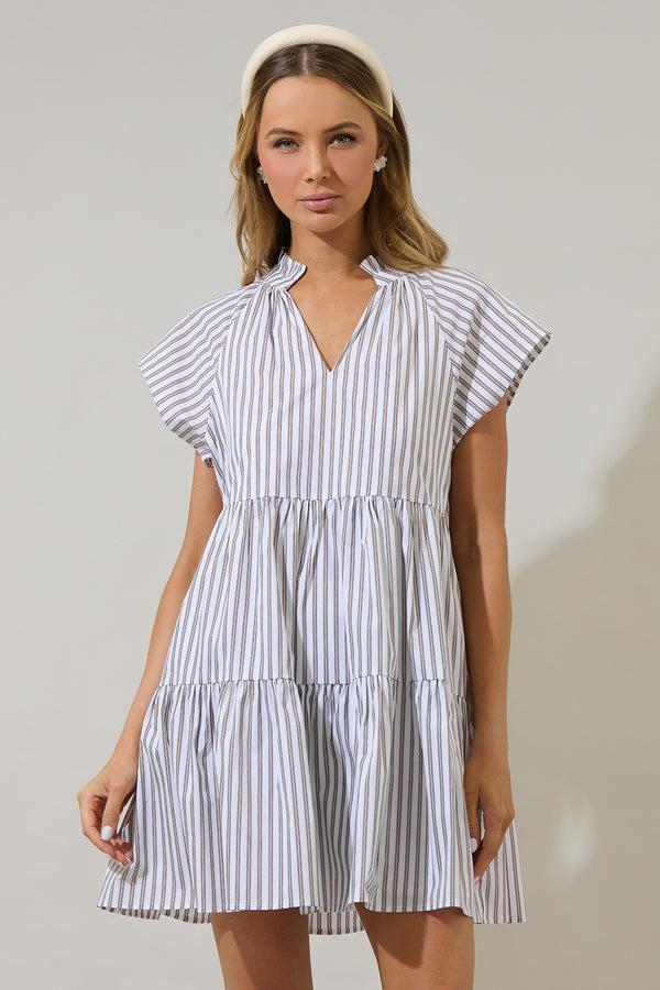 sugarlips Parson Stripe Janelly Poplin Tiered Mini Dress