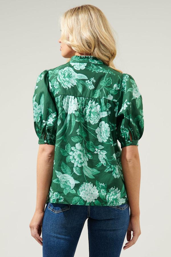 Sugarlips Pascal Floral Delano Ruffle Split Neck Blouse