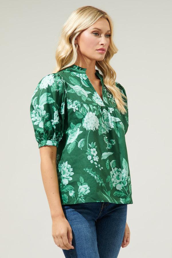 Sugarlips Pascal Floral Delano Ruffle Split Neck Blouse