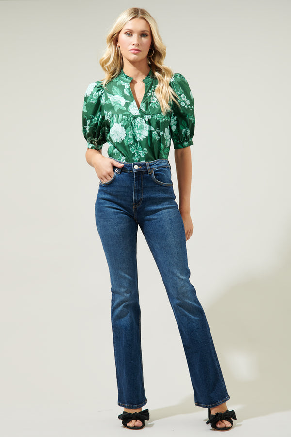 Sugarlips Pascal Floral Delano Ruffle Split Neck Blouse