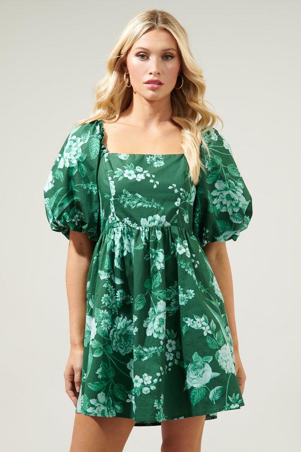 Sugarlips Pascal Floral Marion Puff Sleeve Babydoll Mini Dress