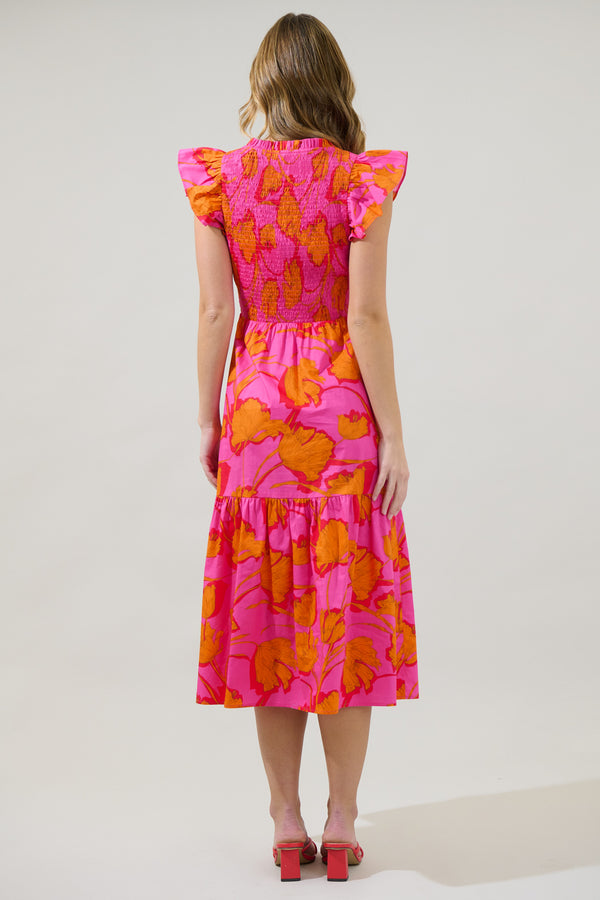 Sugarlips Passion Punch Giza Glare Smock Tiered Midi Dress