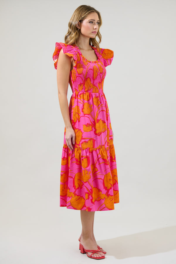 Sugarlips Passion Punch Giza Glare Smock Tiered Midi Dress