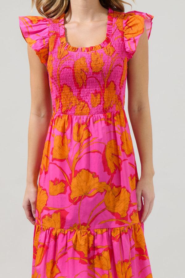 Sugarlips Passion Punch Giza Glare Smock Tiered Midi Dress