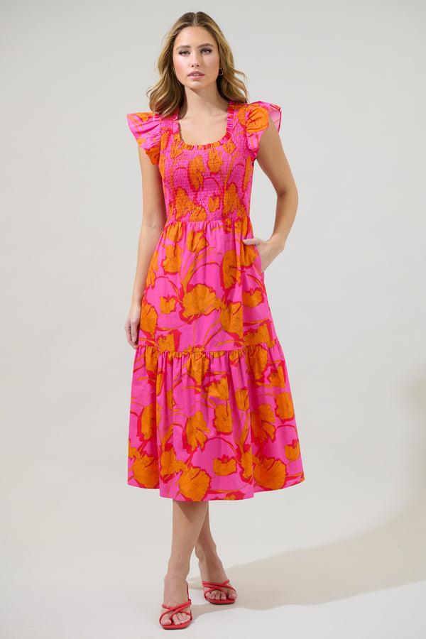 sugarlips Passion Punch Giza Glare Smock Tiered Midi Dress