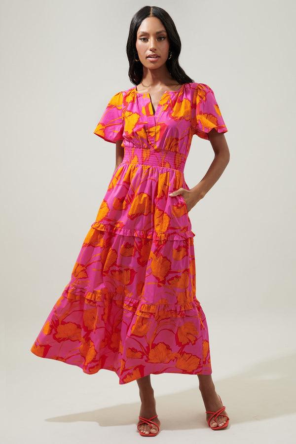 Sugarlips Passion Punch Palmer Poplin Tiered Maxi Dress