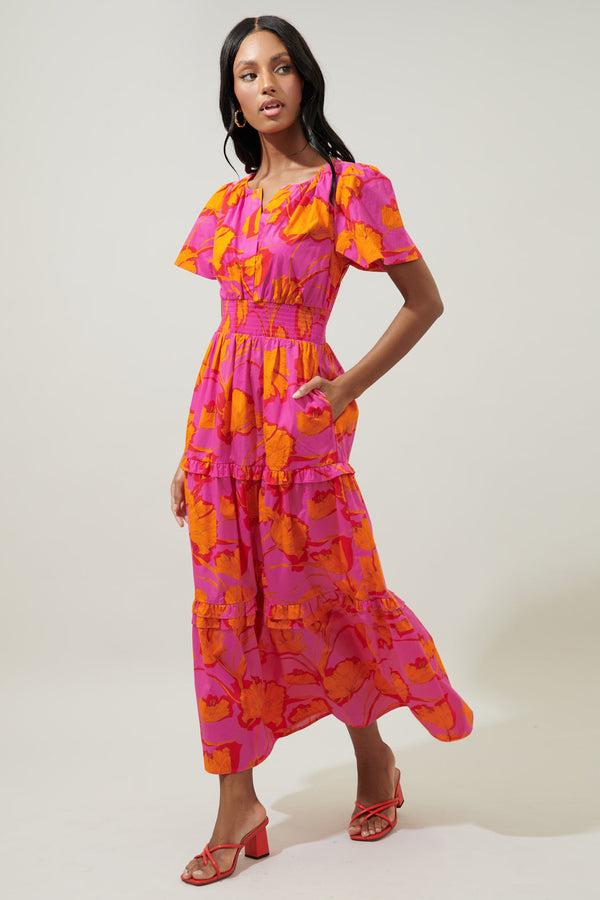 Sugarlips Passion Punch Palmer Poplin Tiered Maxi Dress