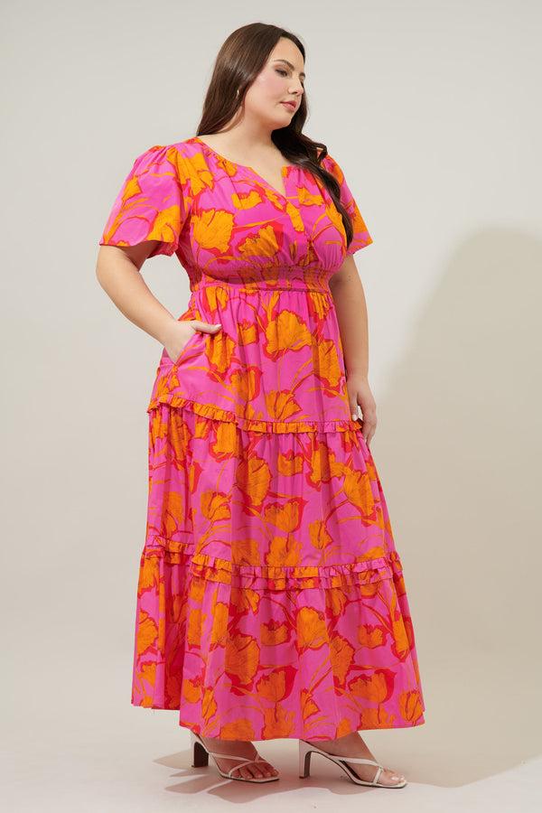 Sugarlips Passion Punch Palmer Poplin Tiered Maxi Dress Curve