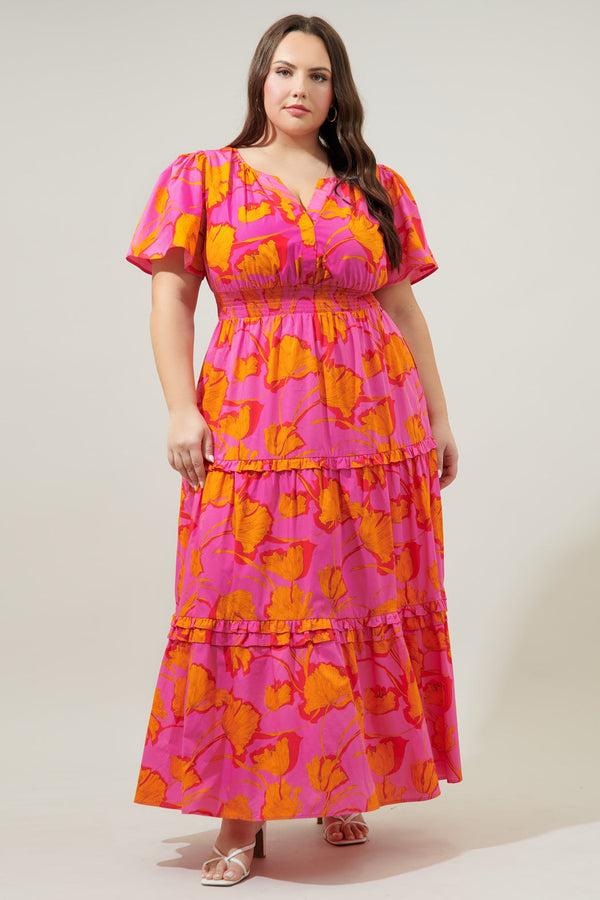 Sugarlips Passion Punch Palmer Poplin Tiered Maxi Dress Curve