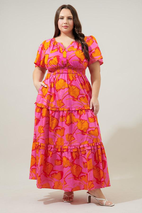 sugarlips Passion Punch Palmer Poplin Tiered Maxi Dress Curve