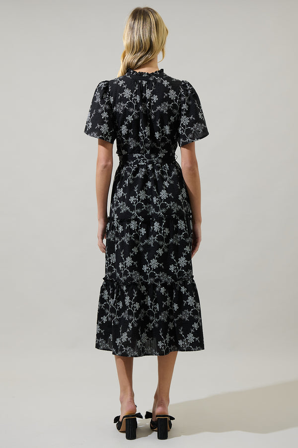 Sugarlips Patricia Floral Noelle Split Neck Poplin Tiered Midi Dress