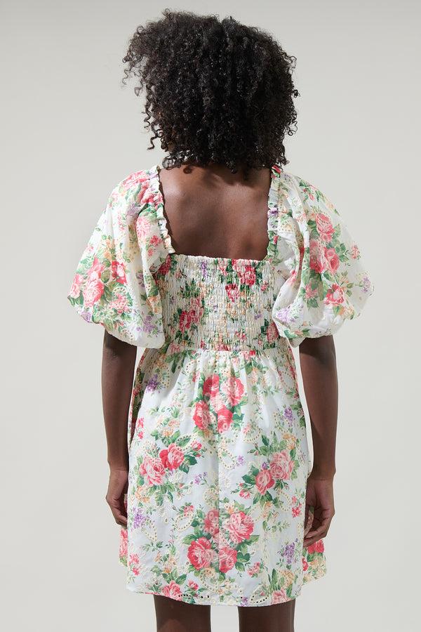 Sugarlips Peony Floral Eyelet Sonora Bubble Sleeve Babydoll Dress