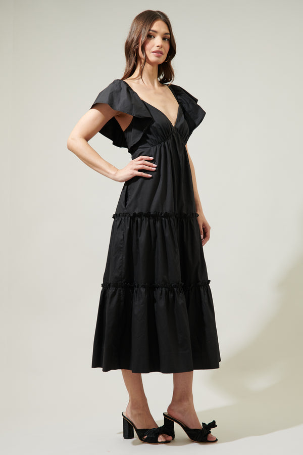Sugarlips Petaluma Poplin Flutter Sleeve Midi Dress