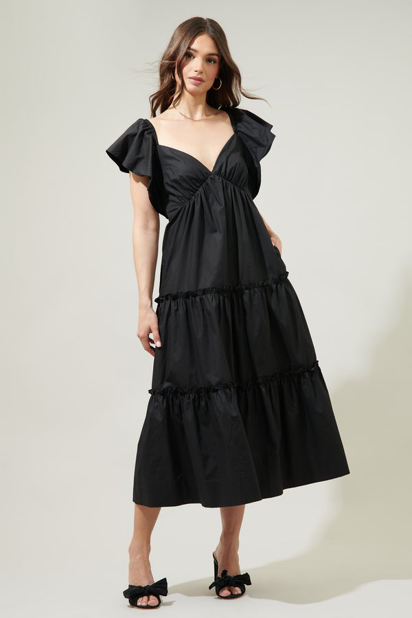 Sugarlips Petaluma Poplin Flutter Sleeve Midi Dress